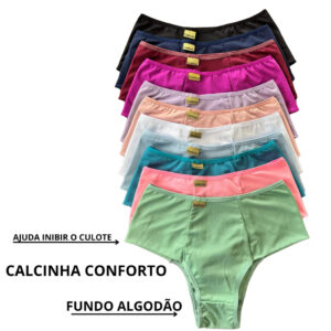 KIT Calcinha Conforto Calçola Cintura Alta Lisa Redutora Luxo Lateral Larga Conforto